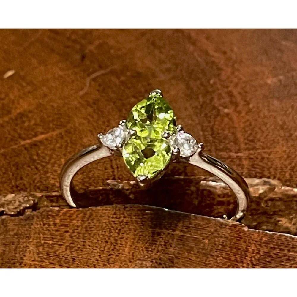 Genuine Natural Peridot Ring Set in 925 Sterling Silver